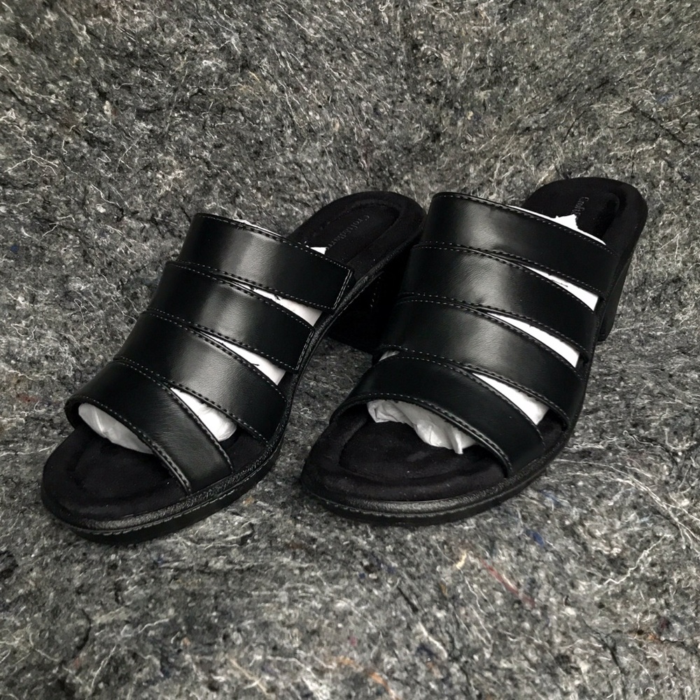 Croft & Barrow Black Heels Sandals Faux Leather Straps New NWOB size 6.5 Strappy